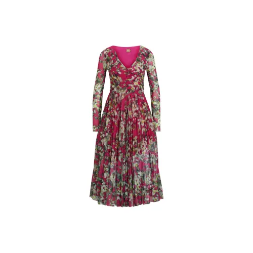 HUGO BOSS Long-Sleeved Dress In Plissé Tulle With Seasonal Print Long-Sleeved Dresses Women's Multicolor