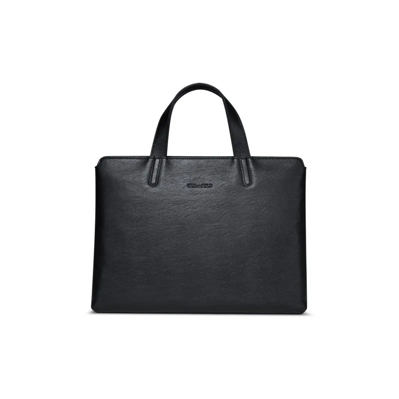 WilliamPOLO Top Grain Cow Leather Briefcases Handbags Medium Size Men's Black-1