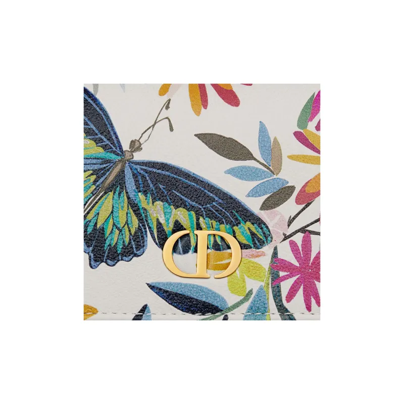 DIOR Caro Calfskin Wallet Women's White & Multicolor-4