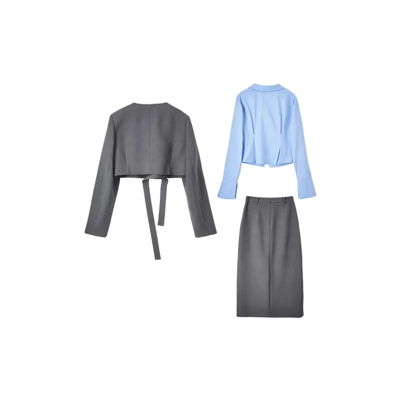 SENTUBILA Shirt Matching Set Women's Gray & Blue-1