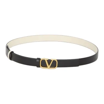 Valentino Logo Smooth Buckle Leather Belts Women's Black Width  2.5CM