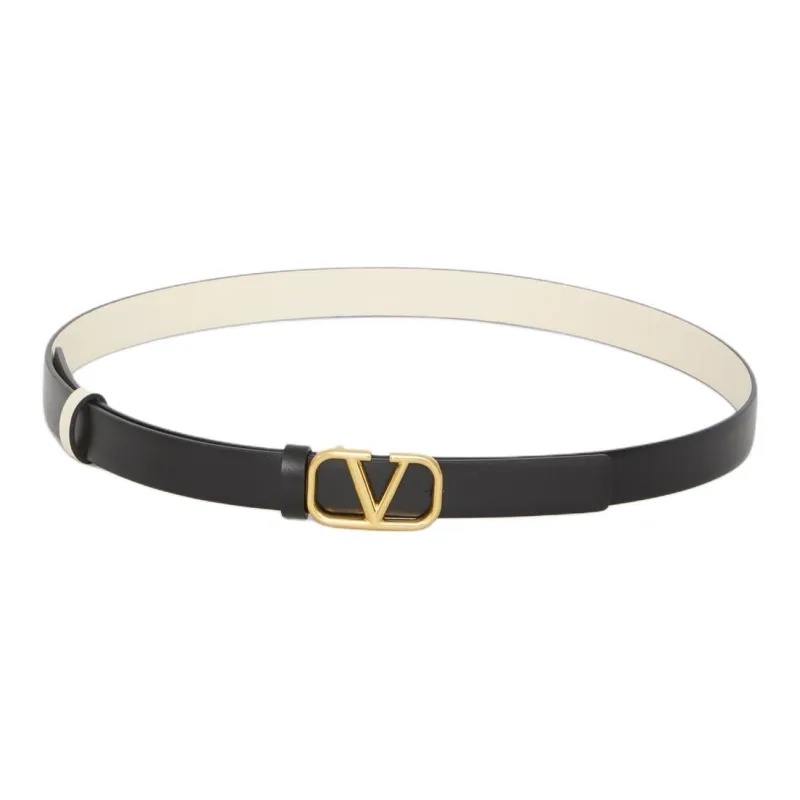 Valentino Calfskin Leather Belts Women's Black Width 2CM-0