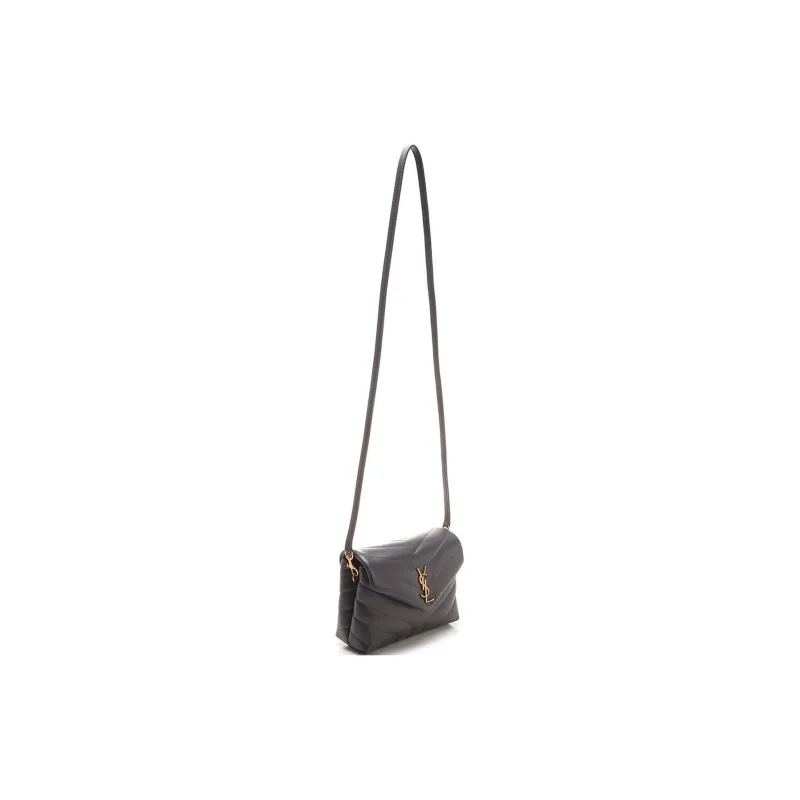 SAINT LAURENT LOULOU Calfskin Shoulder Bag Crossbody Bag Mini Women's Gray-2