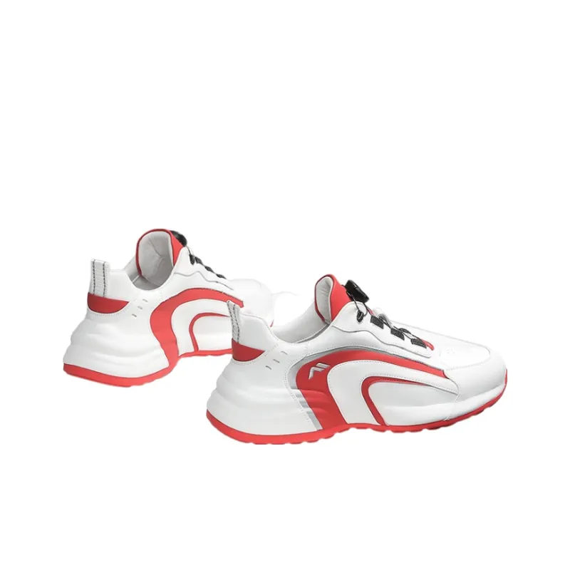 KOLUMB Cushioning, Wear Resistant Low Top Chunky Sneakers Men's White Red-4