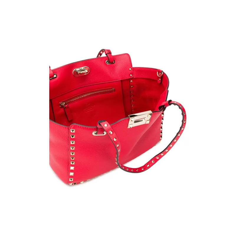 Valentino Cow Leather Tote Bag Shopping Bag Shoulder Bag Crossbody Bag Handbag Women's Red-2