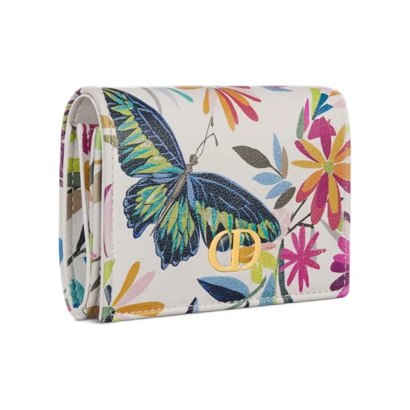 DIOR Caro Calfskin Wallet Women's White & Multicolor-1