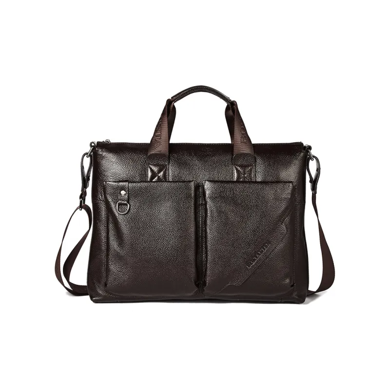 BOSTANTEN Cow Leather One Shoulder Handbags Men's Black/Coffee-3