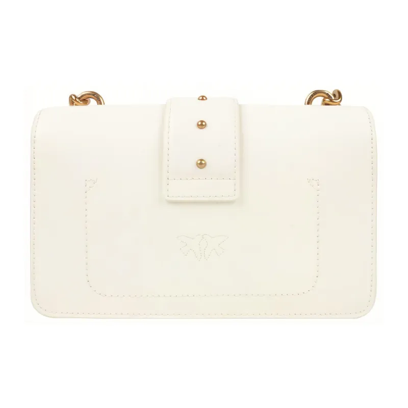 PINKO Cow Leather Swallow Bag, Shoulder Bag, Crossbody Bag Women's White-2