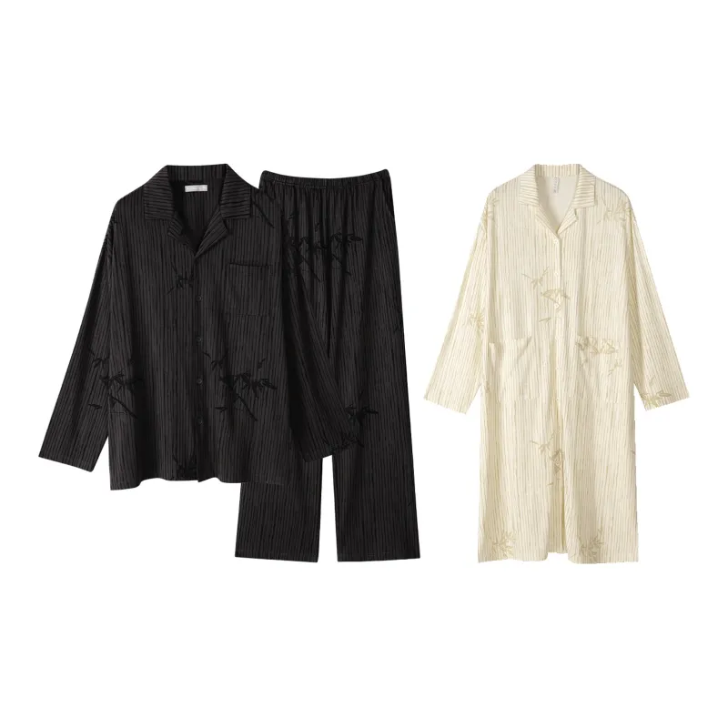 Same Language Pajama Set Spring And Fall Season Unisex Custard Yellow Ink Yule-0
