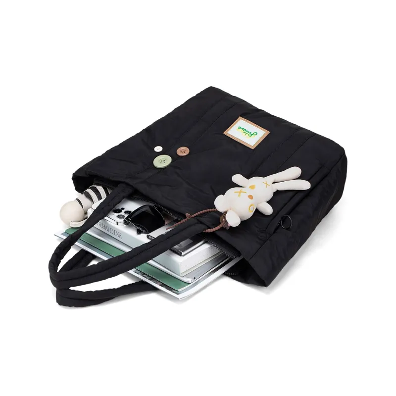 Fillove Fabric Tote Bag Shopping Bag Handbag Shoulder Bag Unisex Black-6