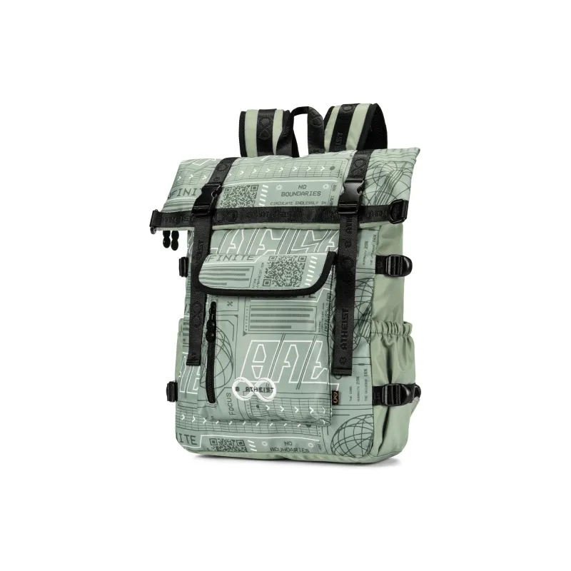 8atheist Polyester Backpack Multi Compartment Backpack Unisex Light Gray Green-1