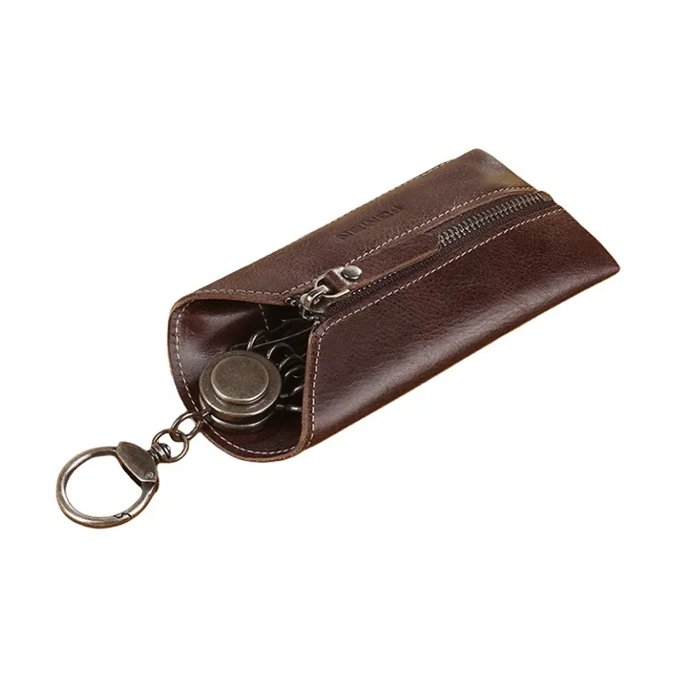 FAMAN Genuine Leather Cow Leather Key Pouch Regular Unisex Khaki/Dark Coffee/Mauve-4
