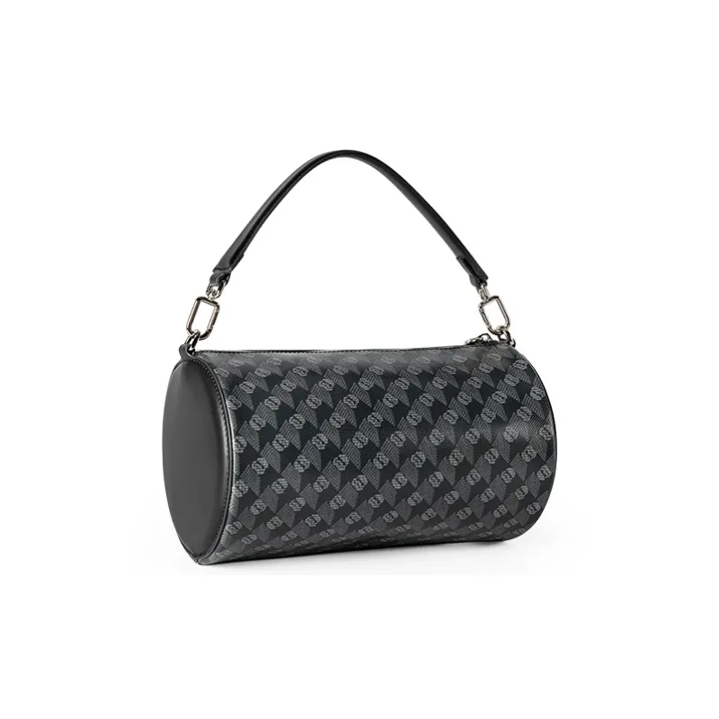 GUDI PVC Cylinder Bag Handheld Shoulder Bag Crossbody Bag Regular Men's Black-1