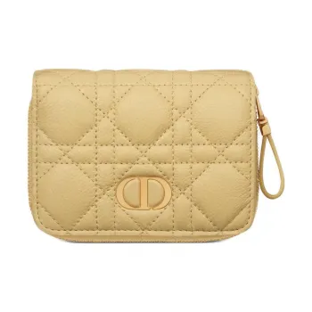 DIOR Caro Calfskin Wallet Women's Light Yellow