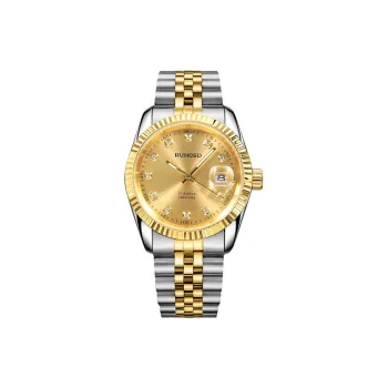 RUNOSD Mechanical Movement Stainless Steel Watchband Watch Men's Watches Gold Dial