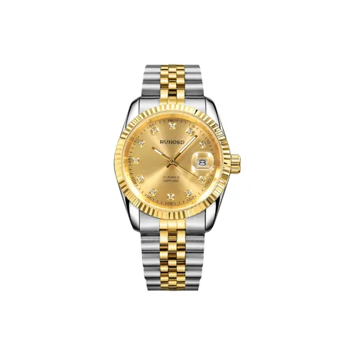 RUNOSD Mechanical Movement Stainless Steel Watchband Watch Men's Watches Gold Dial
