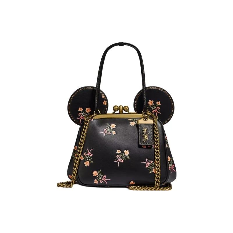 COACH ×Disney Disney Collaboration Kisslock Glove Tanned Leather Handbag Shoulder Bag Crossbody Bag Mini Women's Black-0
