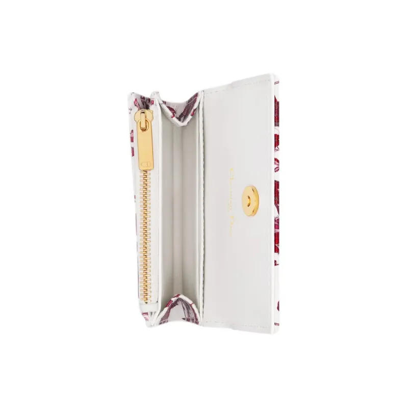 DIOR Caro Calfskin Wallet Women's White & Red-3