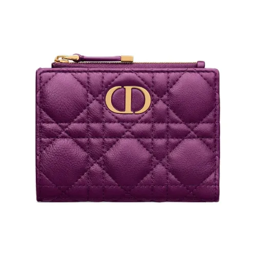 DIOR Caro Calfskin Wallet Women's Mulberry Purple