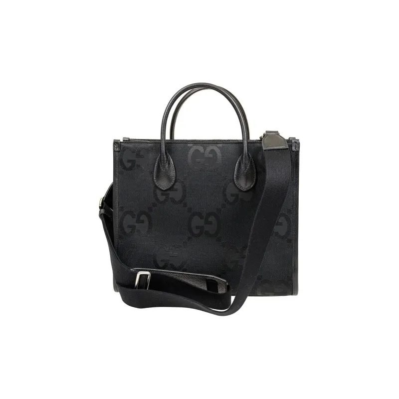 GUCCI Canvas With Leather Trim Tote Bag Shopping Bag Canvas Bag Shoulder Bag Crossbody Bag Handbag Women's Black-2