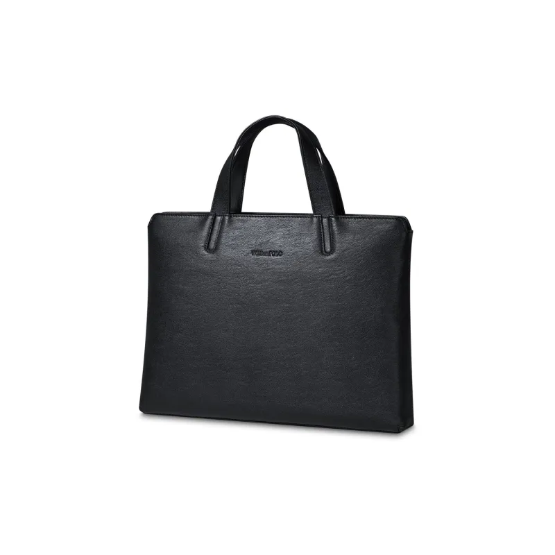 WilliamPOLO Top Grain Cow Leather Briefcases Handbags Medium Size Men's Black-2