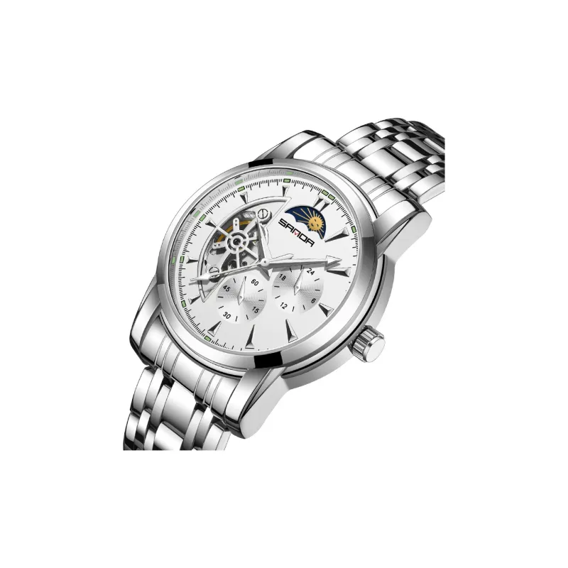 Sanda Automatic Mechanical Movement Stainless Steel Strap Watch Men's Watches White Dial-2