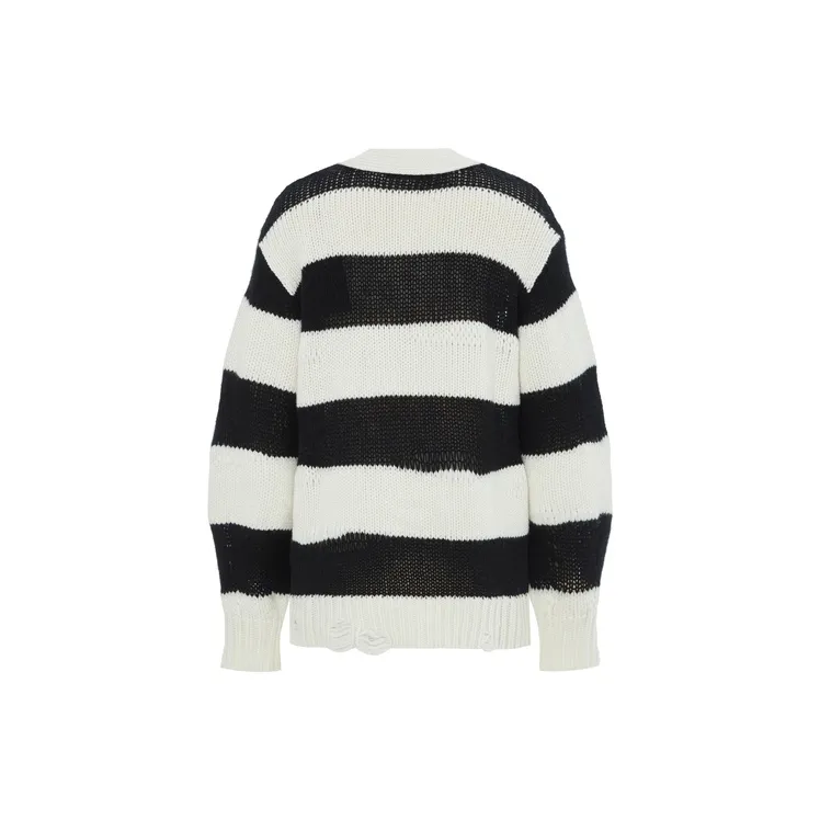 MOCO Sweater Women's White Black Stripes-1