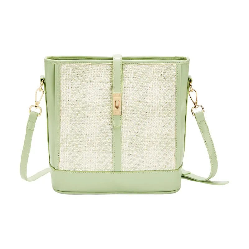 JANE KLAIN Fabric, Synthetic Leather Shoulder Bags Regular Women's Green/Apricot-0