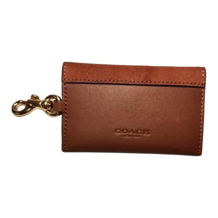 COACH Leather Suede Key Pouch Card Holder Wrist Bag Accessory Mini Women's Dark Umber-1