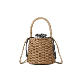 ZARA Cotton Bucket Bags Shoulder Bag Crossbody Bag Handbag Women's Light Beige Yellow
