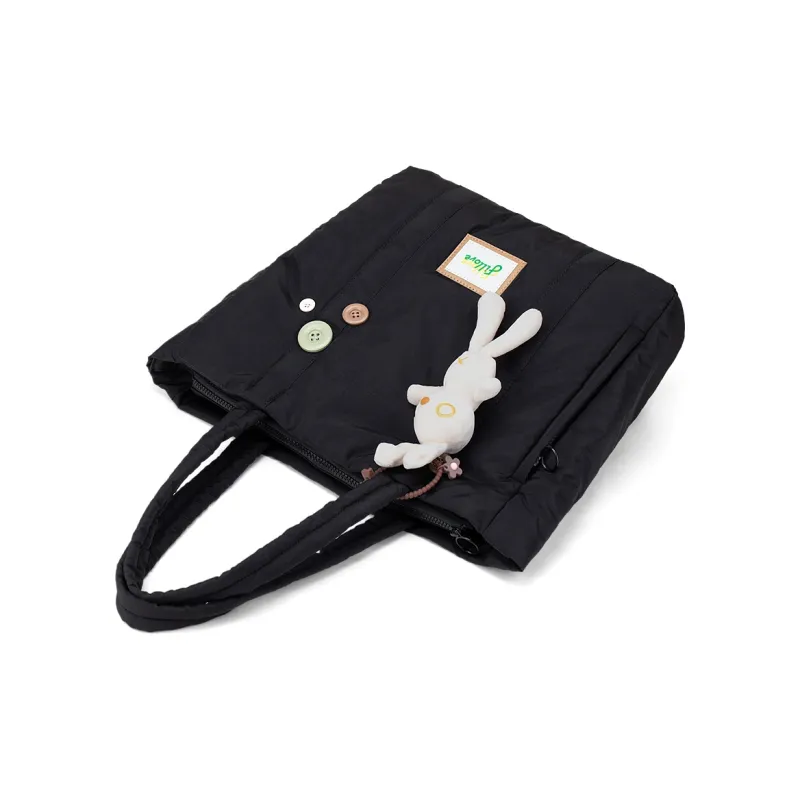 Fillove Fabric Tote Bag Shopping Bag Handbag Shoulder Bag Unisex Black-5