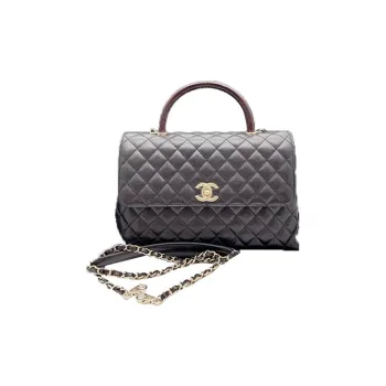 CHANEL COCO Handle Grained Cow Leather Handbag Shoulder Bag Crossbody Bag Large Size Women's Black