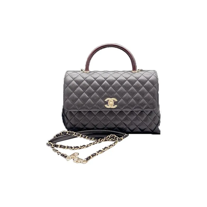 CHANEL Coco Handle Grain Cow Leather Handbag, Shoulder Bag, Crossbody Bag Tubas Women's Black-0