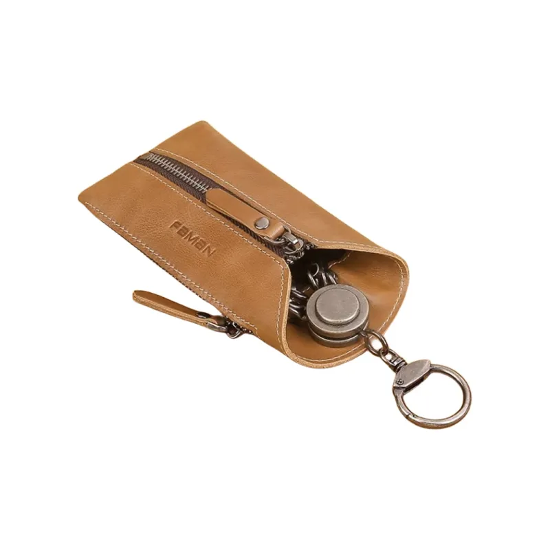 FAMAN Genuine Leather Cow Leather Key Pouch Regular Unisex Khaki/Dark Coffee/Mauve-2