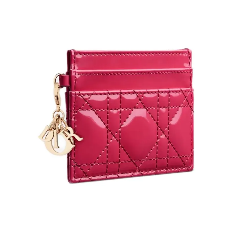 DIOR Lady Dior Patent Leather Calfskin Money Clip Card Holder Card Case Women's Enthusiastic Pink-1