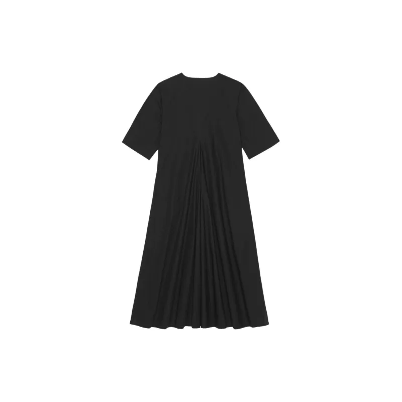 GANNI Exclusive Black Cotton Poplin Maxi Dress Short-Sleeved Dresses Women's Black-1