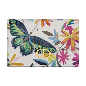 DIOR Caro Calfskin Wallet Women's White & Multicolor
