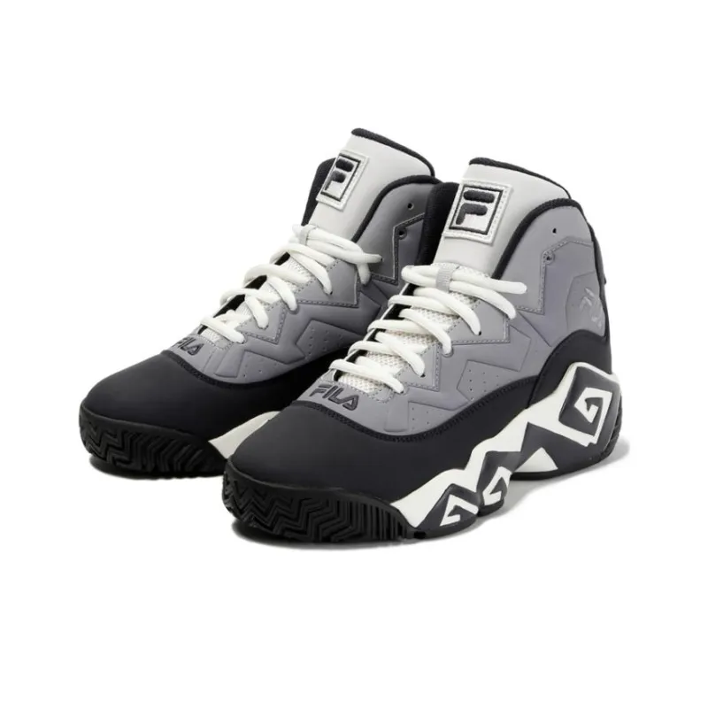 FILA MB Cushioning Wear Resistant Mid Top Basketball Shoes Unisex Black White Gray-2