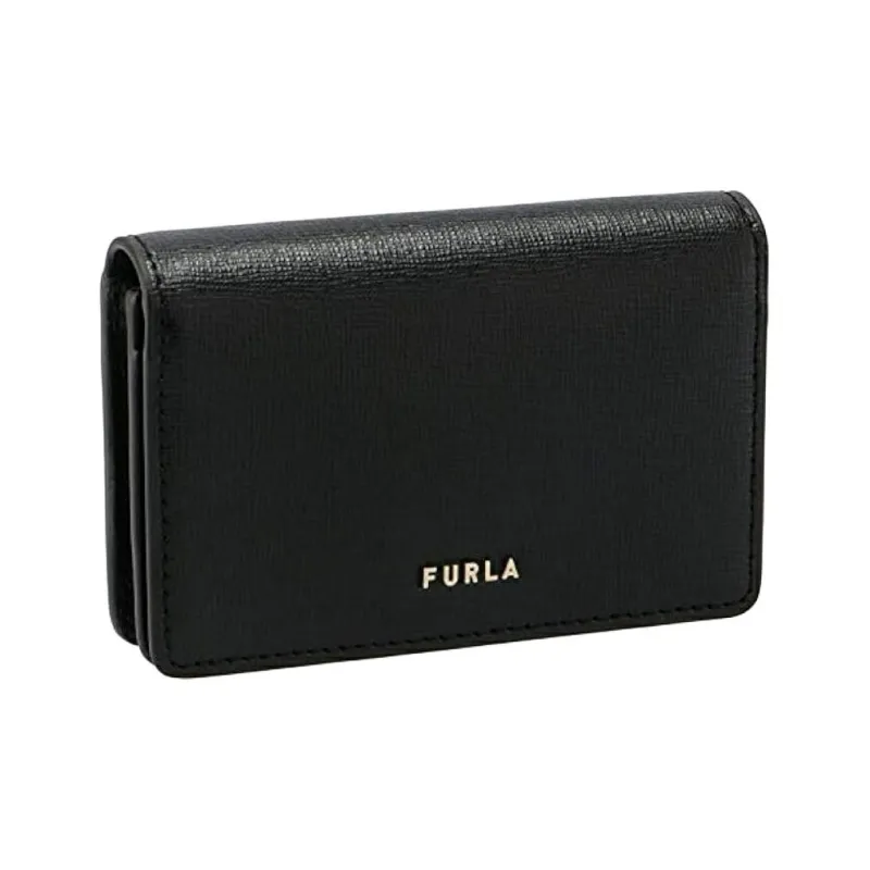 Furla Babylon Grained Leather Card Clip Zero Wallet Women's Black-2