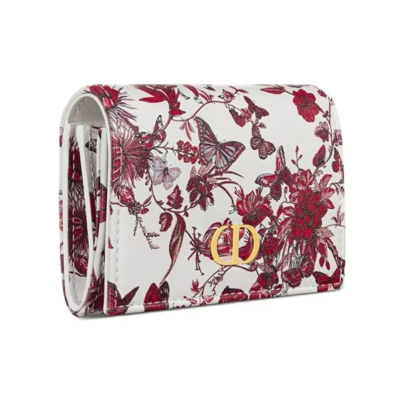 DIOR Caro Calfskin Wallet Women's White & Red-1