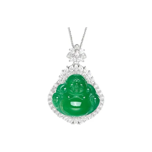 Cuiya Golden Building Chalcedony Jade Necklaces Unisex