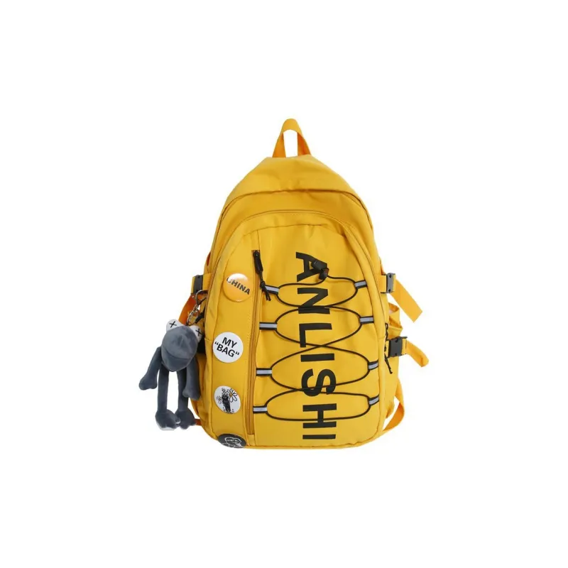 LEXI Nylon Fabric Backpack Regular Unisex Black/Yellow/Burgundy/Ecru-3