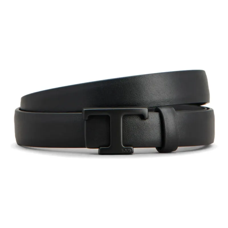 TOD'S Solid Color Design Smooth Buckle Leather Belts Women's Black Width: 2CM-0