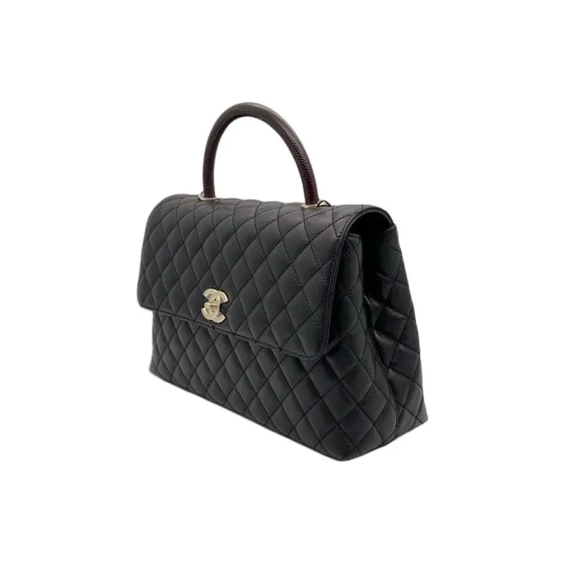 CHANEL Coco Handle Grain Cow Leather Handbag, Shoulder Bag, Crossbody Bag Tubas Women's Black-1