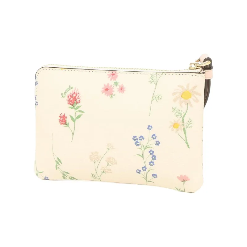 COACH Corner Zip Leather Clutch Trumpets Women's Pink White-4