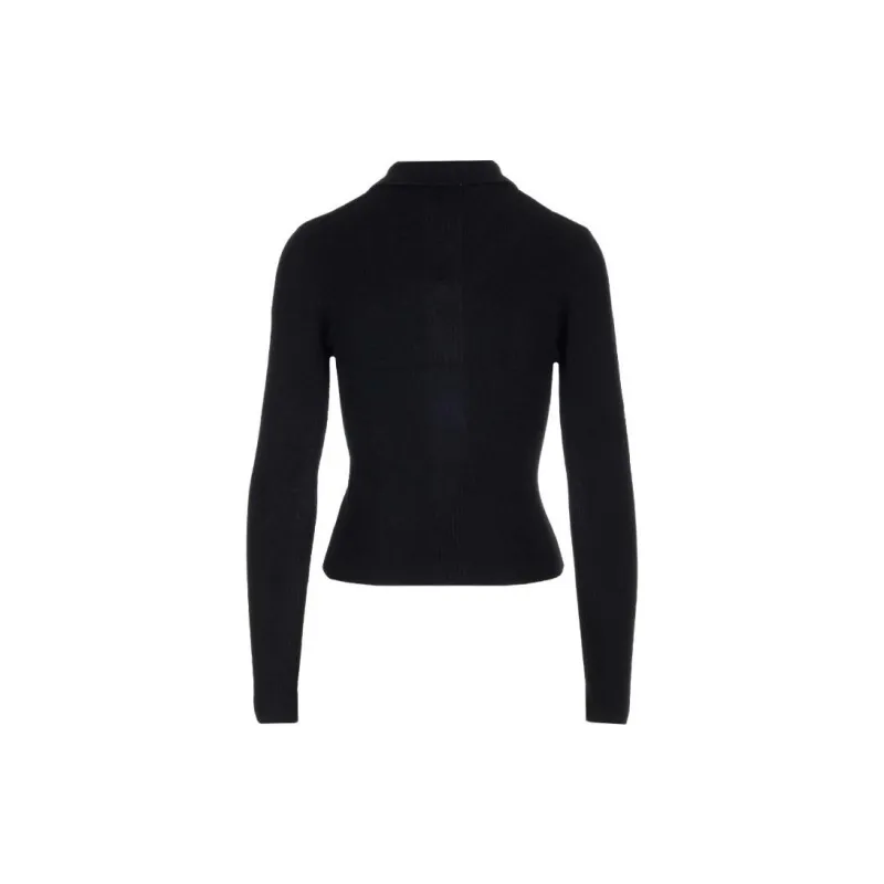 GANNI Logo Embroidered Knitted Polo Shirt-1