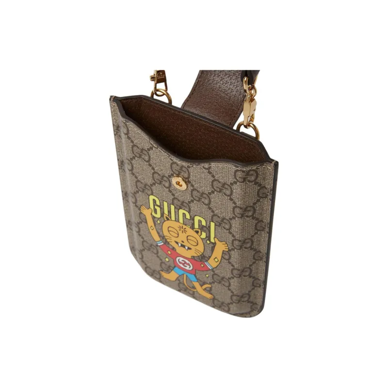 GUCCI Canvas With Leather Shoulder Bag Crossbody Bag Cell Phone Pouch Men's Ebony-9