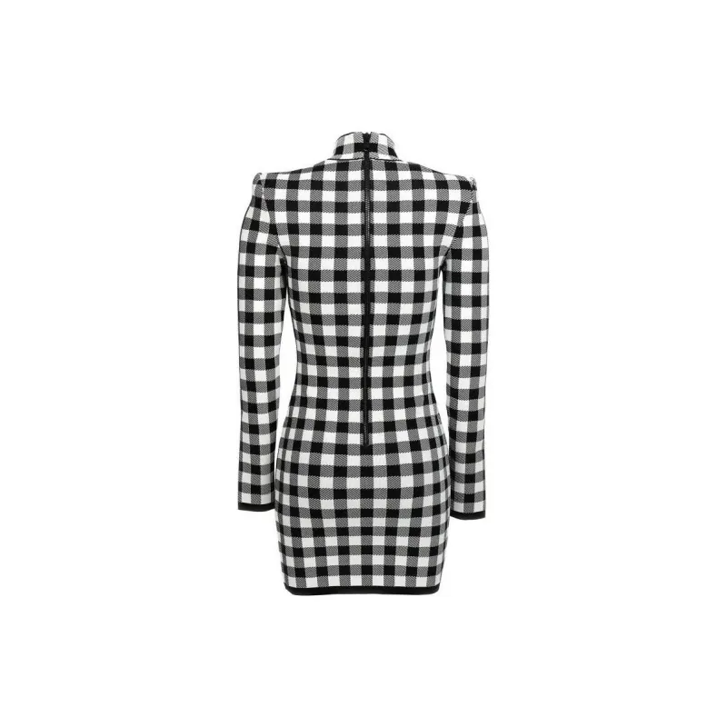 BALMAIN Gingham Fine Knit Dress-1