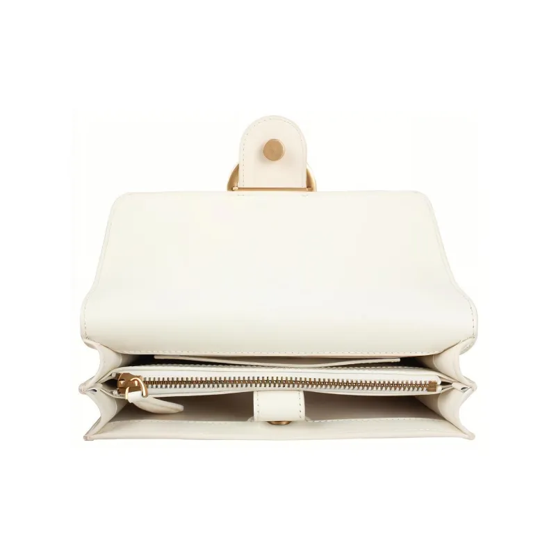 PINKO Cow Leather Swallow Bag, Shoulder Bag, Crossbody Bag Women's White-4