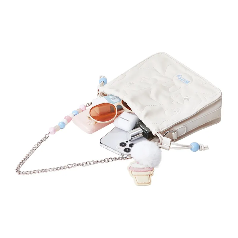 Miffy Synthetic Leather Shoulder Bag Bucket Bag Chain Bag Crossbody Bag Regular Women's White/Pink-5